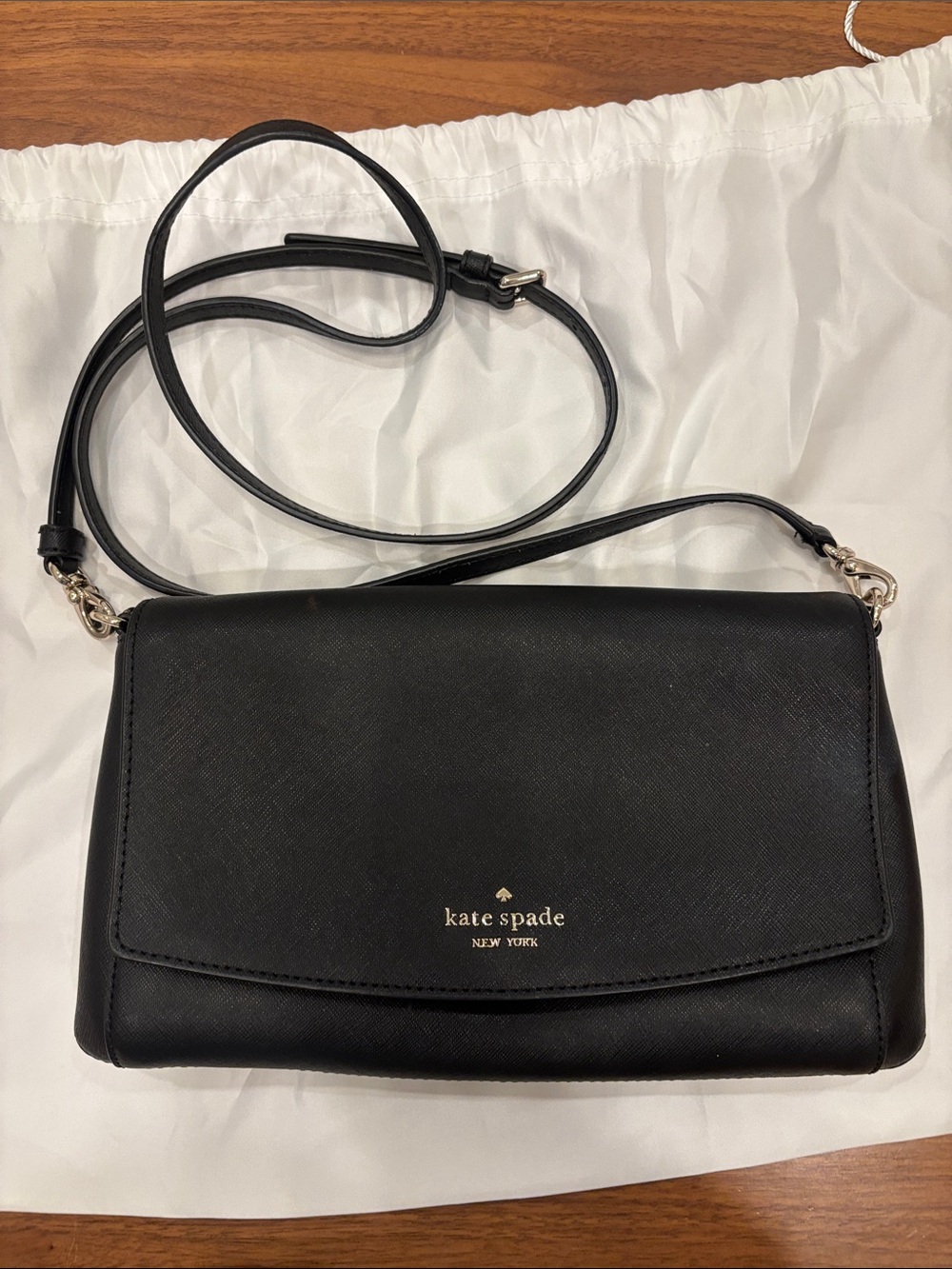 Kate Spade Black Leather Crossbody with Gold Logo